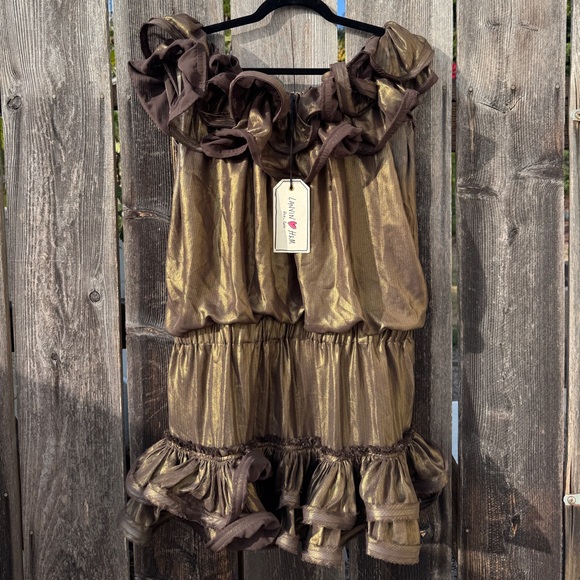 h&m brown ruffle dress Brown Ribbed Long Sleeve Ruffle Dress – Mia Belle Girls main image 0